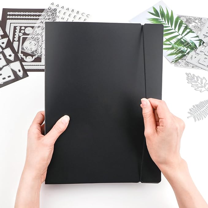 10 Pcs 0.3mm Magnet Sheets and 80 pockets/20 pages Storage Album for Stamp and Cutting Dies Storage Book Organizer Folder for Storage Die Cutting, DIY Scrapbooking Card Making Supplies (Black)