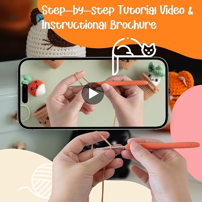 TAKADODO Crochet Kit for Beginners - Learn to Crochet Kits for Adults Beginner with Step-by-Step Video Tutorials - Crochet Kits for Adults and Kids (Cats)