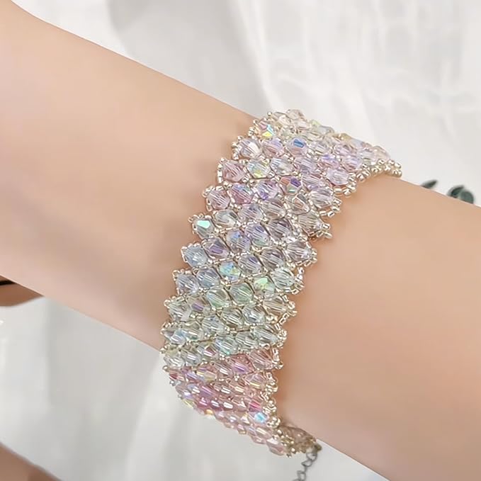 1100PCS 4mm Bicone Crystal Glass Beads for Jewelry Making, Sparkling Mini Beads for Suncatchers, DIY Bracelets & Craft Projects (AB White)