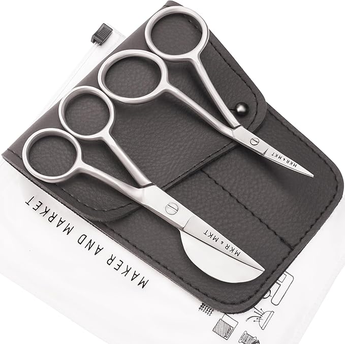 Small Embroidery 4.5 Inch Scissors Set of 2 Kit - Mini Double Bend Offset Duckbill and Double Bend Long Applique Needlepoint Blade with Pouch Sleeve (Satin)