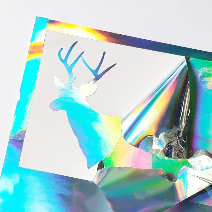 GIRAFVINYL Sliver Holographic Permanent Vinyl 12" X 6FT Glossy Silver Iridescent Vinyl Permanent for DIY Home and Car, Sign, Windows Christmas Decor