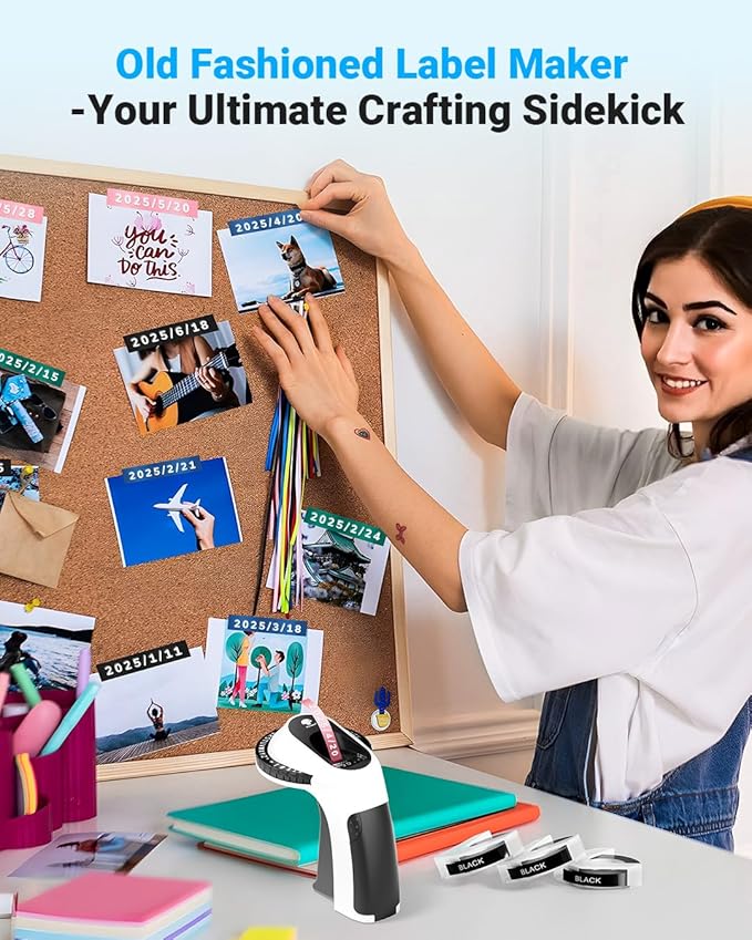 Phomemo Embossing Label Maker Machine, Vintage Embossed Label Maker, Retro Embosser Labeler with 6 Rolls Label Tapes, Old School Label Makers Waterproof for Home Office Kids DIY Crafting -Black