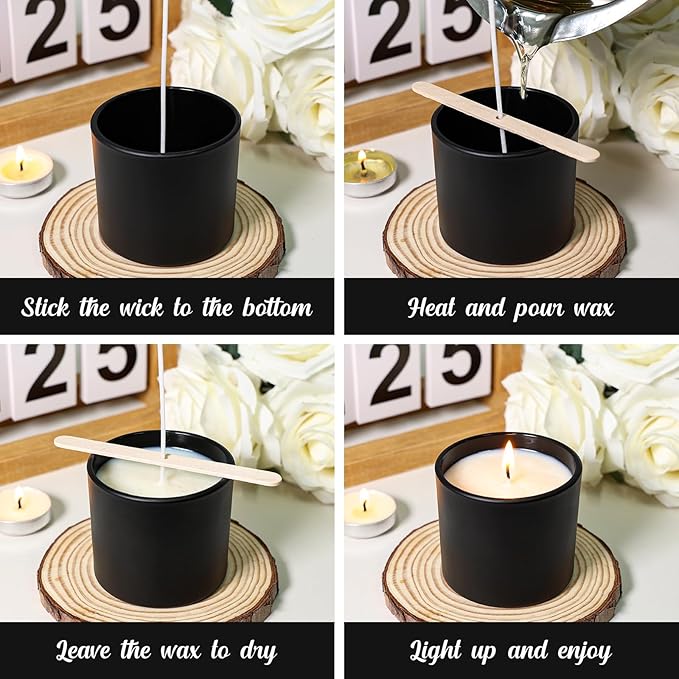 4oz Jars for Making Candles - 12 Pack Small Matte Black Empty Glass With Bamboo Lids, Stickers and Labels, Bulk Containers, Ideal for Business Owners