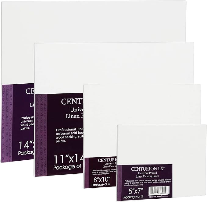 Centurion All-Media Primed Linen Panels - 10x10 3 Pack - 11oz Universal Primed Canvas Boards for Painting, Mounted on MDF Wood, Non-Warping, Ideal for Artists, Professionals, and Painters