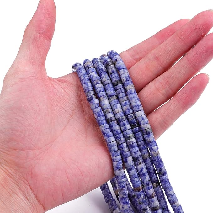 Natural Blue Sodalite Spacer Beads Caps Loose Semi Gemstone for Beading Jewelry Making 6mmx3mm 38cm