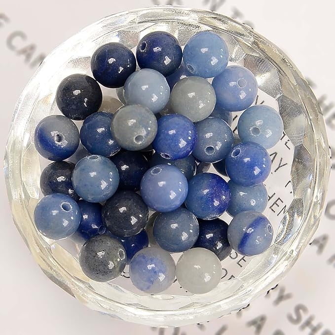 NCB 200PCS 8mm Natural Blue Aventurine Gemstone Round Spacer Loose Beads for Jewelry Making with Crystal Stretch Cord (Blue Aventurine, 8mm 200Beads)