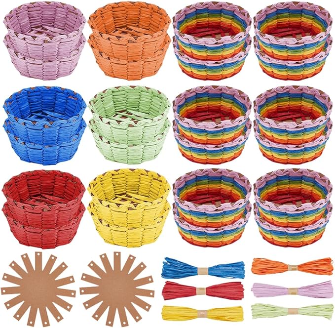 FREEBLOSS 24 Set Basket Weaving Kit Creative Woven Bowl Raffia Basket Arts and Crafts Projects with Video Tutorials Basket Making Kit for Easter Eggs Gifts