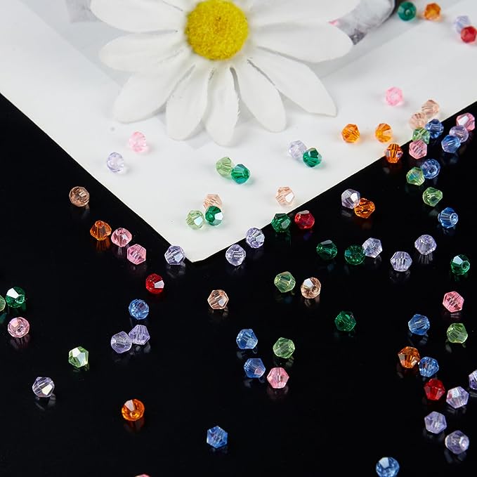 1100PCS 4mm Bicone Crystal Glass Beads for Jewelry Making, Sparkling Mini Beads for Suncatchers, DIY Bracelets & Craft Projects (Multicolored)