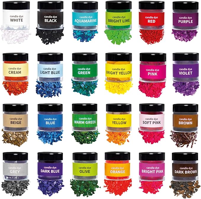 Candle Wax Dye for Soy Candle Making - 24 Popular Candle Dye Coloring Chips in Jars - Premium Candle Wax Coloring - Highly Concentrated Candle Chips Colors