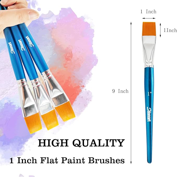 1 inch Flat Paint Brushes for Acrylic Painting，3 PCS Large Acrylic Paint Brush Bulk，Fabric Paintbrushes Craft Brush，Artists Paintbrush for Watercolor Oil Rock Face Body Art Canvas (3)