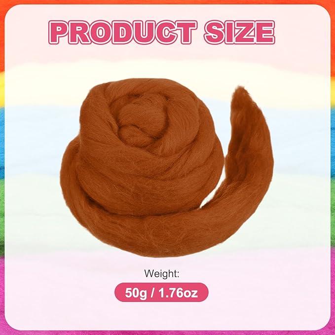 MECCANIXITY Wool Roving Yarn Soft Felting Wool 50g/1.76oz Pure Chunky Roving Yarn for Needle Felting Knitting Blanket Spinning Weaving Art DIY Craft Red Brown