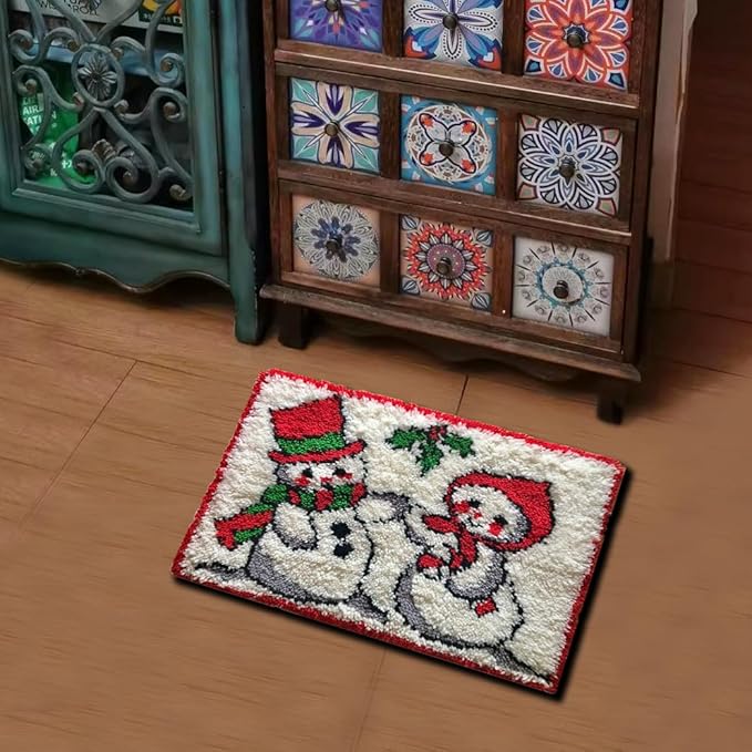YAKOLECI Latch Hook Kits for Adults, Color Printed DIY Rug Crafts Arts Carpet for Home Decoration Festival Gift 23.6" X 15.8" (Red Snowmen)