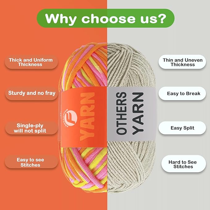 4x50g Beginner Easy Yarn Kit for Crocheting and Knitting; Worsted-Weight Medium #4;Crocheting and Knitting kit with Tool Set (Sunglow+Blue+Green+White, 4 Skein)