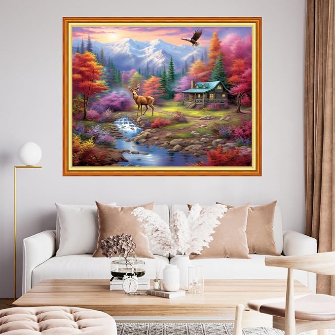 Findvoor Stamped Cross Stitch Kits for Beginner Embroidery Kits for Beginners Adults DIY 11CT Cross Stitch Patterns Needlepoint Kits Crossstitching Kits-Golden Autumn Home 16x20 inch