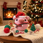 CrochetBox Crochet Kit for Beginners Adults - Christmas Pig Starters Crochet Kit, Beginners Crocheting Kitting for Adults Teen, Craft Gifts with Crochets Yarns, Hook, Step-by-Step Video, Instruction