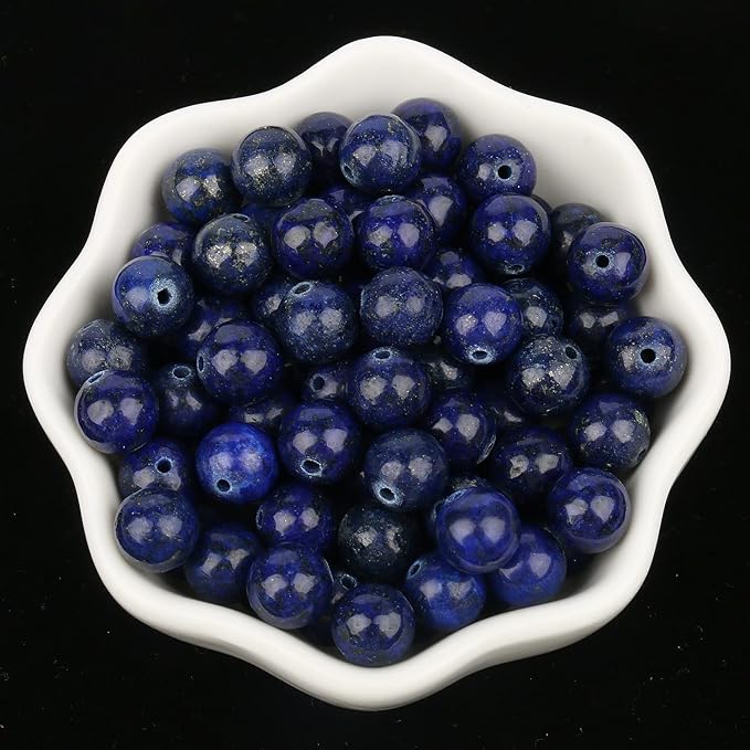 45pcs 8mm Stone Beads Lapis Lazuli Beads Crystal Gemstone for Jewelry Making, DIY Bracelet Necklace Blue Beads