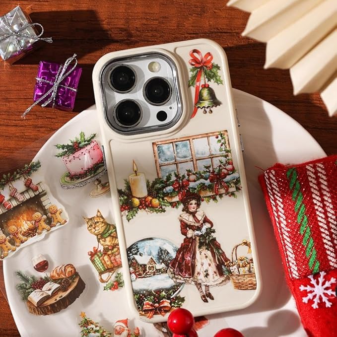 Vintage Christmas Scrapbook Stickers for Scrapbooking Supplies, 20 Sheets Precut PET Sticker Book for Journaling, Junk Journals, Collage, Card Making, Bujo, Crafts Arts