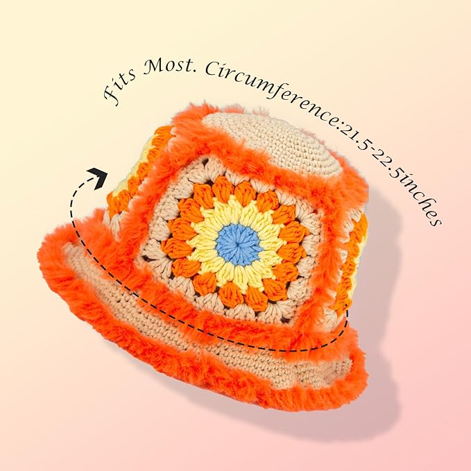 Noocro Crochet Kit for Beginners or Intermediate Level, Fuzzy Granny Square Bucket Hat, Step by Step Video Tutorial, Detailed Instruction Complete Kit Craft Supplies Holiday Gift