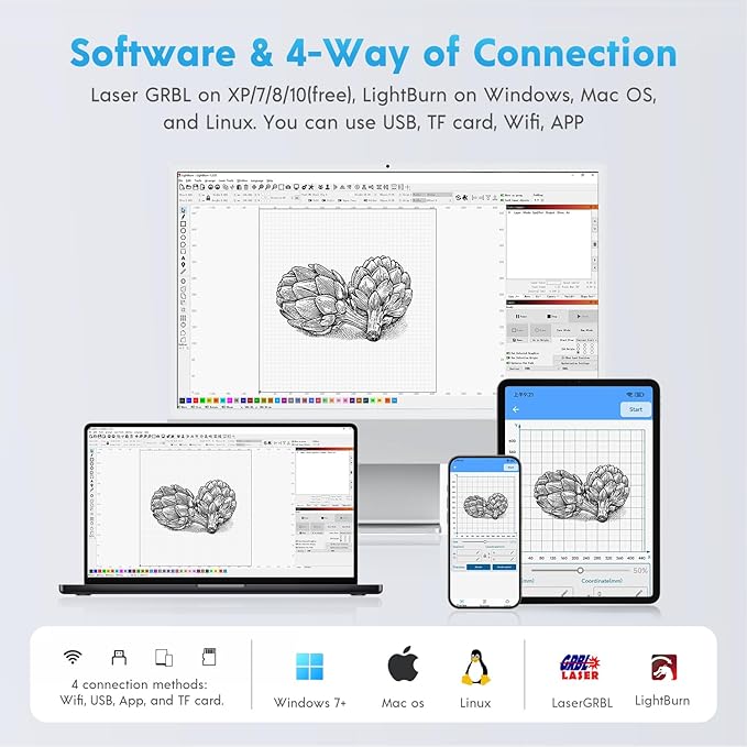 Longer Laser B1 Engraver, with 24000mW Laser Output Power and an Automatic air Assist Pump, Laser B1 is a DIY Precision Laser Cutting Machine, Featuring a high Speed of 36000mm/min, Laser Class 2