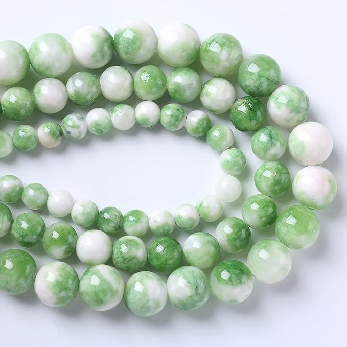 32pcs 12mm Natural Green White Persian Jade Stone Round Beads for Jewelry Making Loose Spacer Beads DIY Bracelets Necklaces 15" (12mm, Green Persian Jade)