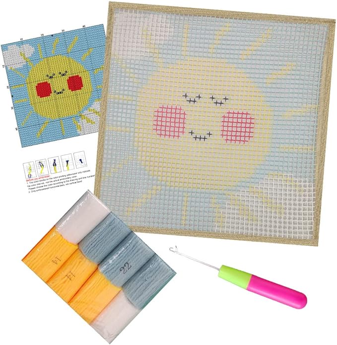 Latch Hook Rugs Kits for Kids Adults Beginners, Dinosaur Owl Smile Star Sunflower Dog Panda Small Large DIY Latch Hook Rug Making Kit for Girls and Boys