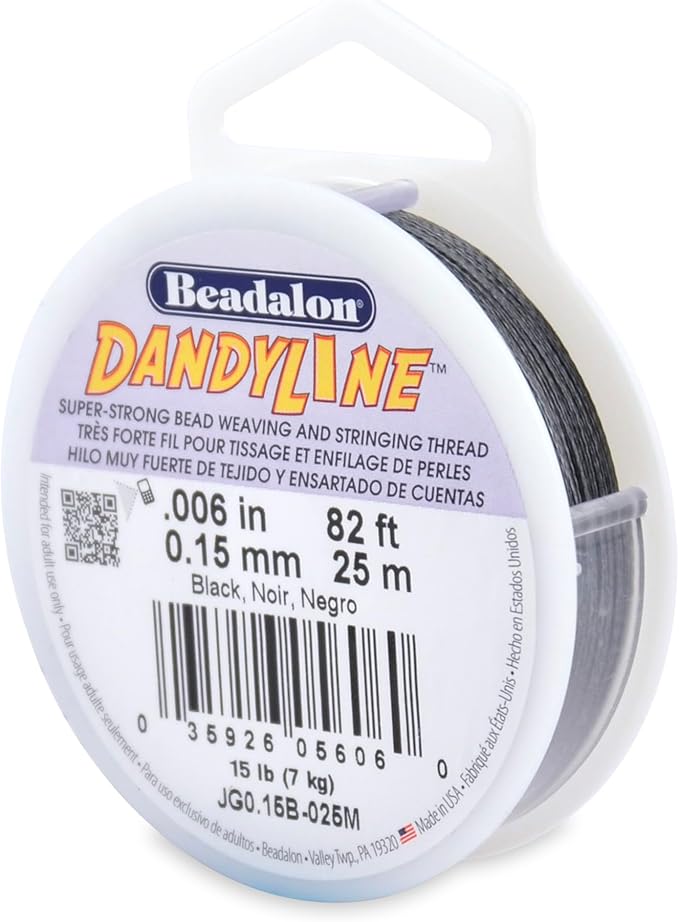 Beadalon Dandyline Bead Weaving & Stringing Thread, 0.15 mm / .006 in, Black, 25 m