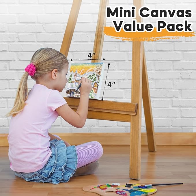 CONDA Mini Stretched Canvas for Painting, 4x4 inch 12 Pack of Art Small Canvases for Kids Artists,100% Cotton Primed Blank Canvas, 4/8 Inch Profile Value Bulk Pack for Acrylics, Oils Painting