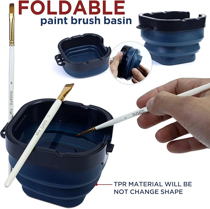 DUGATO Airtight Watercolor Palette Box (16-Well) with Lid & Collapsible Brush Basin - Portable Paint Saver for Acrylic, Gouache, Oil - Travel Art Supplies (Blue)