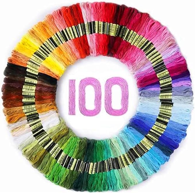 Maxee Embroidery Thread Floss, 100 Colors Skeins Rainbow Cross Stitch Thread, 8m Friendship Bracelet String Kit Craft Floss, Needlepoint Cotton Yarn