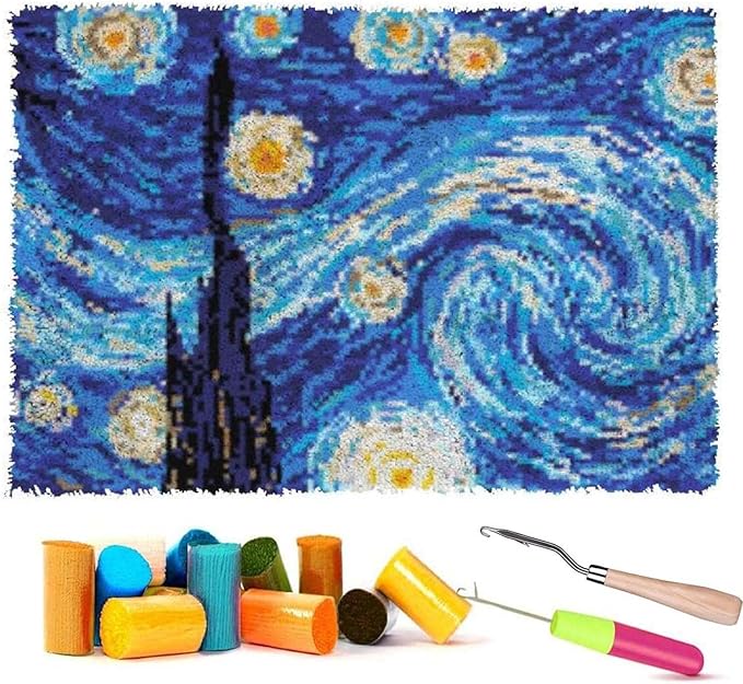 Latch Hook Rugs Kits for Kids Adults Beginners, Dinosaur Owl Smile Star Sunflower Dog Panda Small Large DIY Latch Hook Rug Making Kit for Girls and Boys