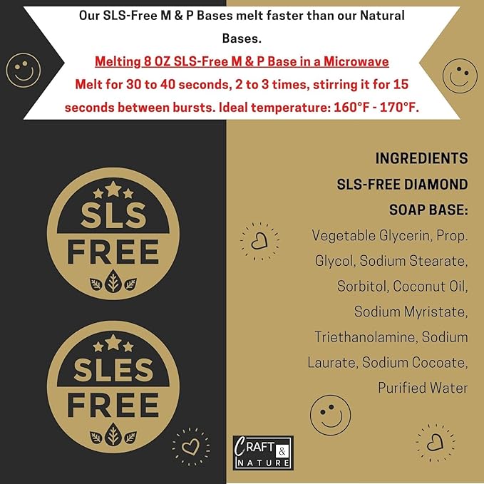 Craft & Nature 4 LB All SLS FREE Moisturizing Glycerin Melt And Pour Soap Base for Making (4 Pound (Pack of 1), Ultra Clear Diamond (Unscented))