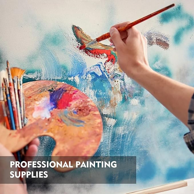 CONDA Stretched Canvas Painting, 20 Multi Pack 4x4, 5x7, 8x10, 9x12, 11x14 Inches (4 of Each) with 20 Pcs Display Brackets, Primed, 100% Cotton, Value Bulk Pack for Oil & Acrylic Painting