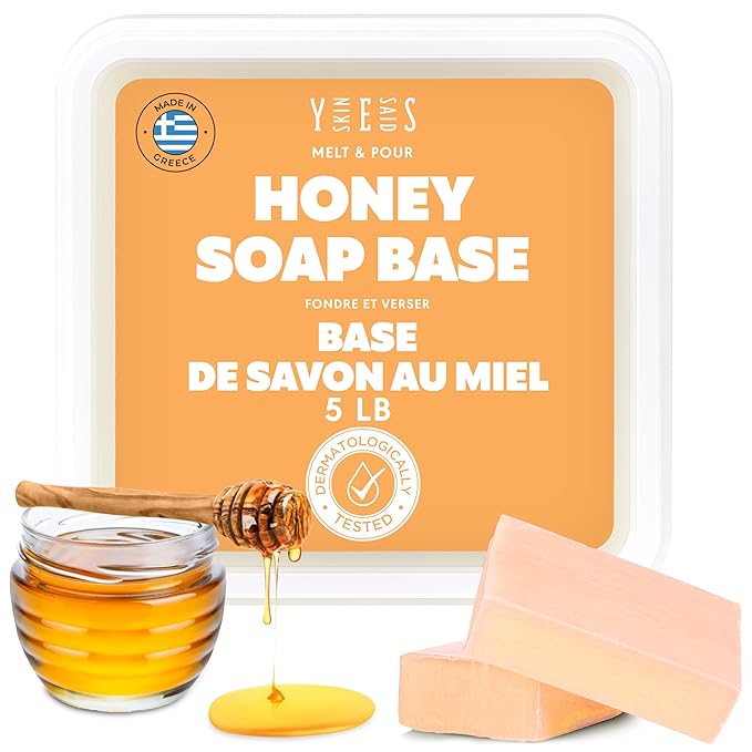 5Lb Honey Soap Base - Melt and Pour Soap Making Supplies - SLS/SLES Free, No Palm Oil, Natural with Organic Honey - Rich in Antioxidants, Hydrating, Perfect for Handmade Projects
