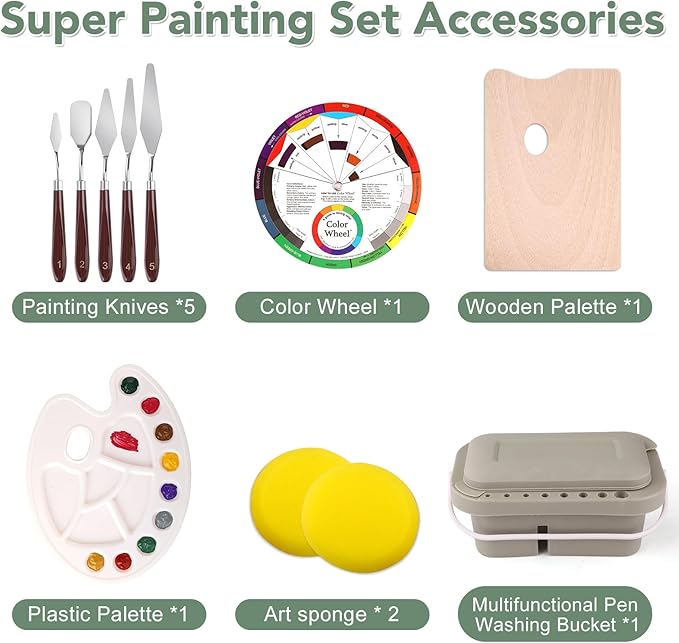 ESRICH 166 Pcs Painting Set, Painting Supplies with 96 Paint(Oil, Watercolor，Gouache & Acrylic Paint) Metal and Wooden Easels, Canvas, Paper Pads, 45 Paintbrushes etc. for Adults, Kids, Artists