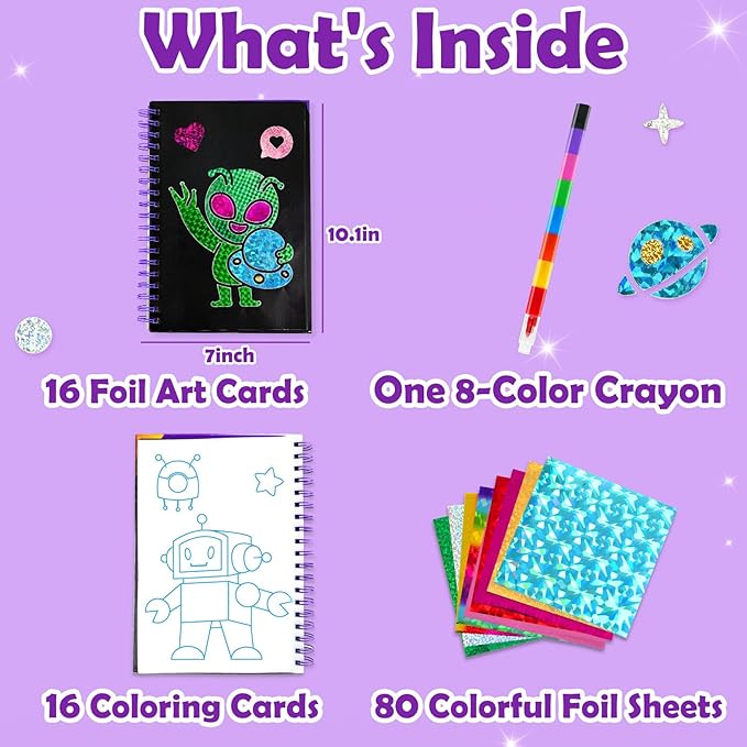 FUNNYB&G Foil Art Craft for Kids - Christmas Crafts Gift Party Favors Stocking Stuffers for Kids Fun Art Supplies Creative Birthday Gift Travel Toys for Girls Boys 4 5 6 7 8 9 Years Old (Space)