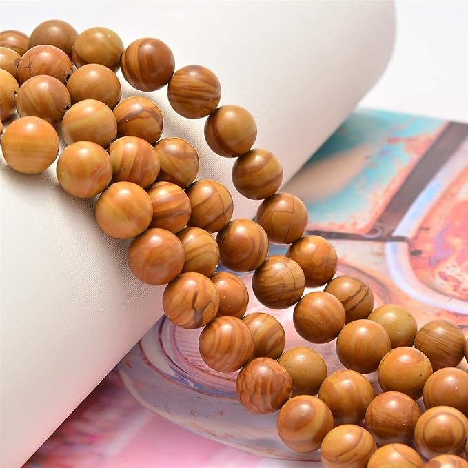 NCB 100pcs 6mm Woodgrain Jasper Loose Beads for Jewelry Making, Natural Semi Precious Beads Round Smooth Gemstones Spacer Beads Charms for Necklaces Bracelets (Woodgrain Jasper, 6mm 100Beads)