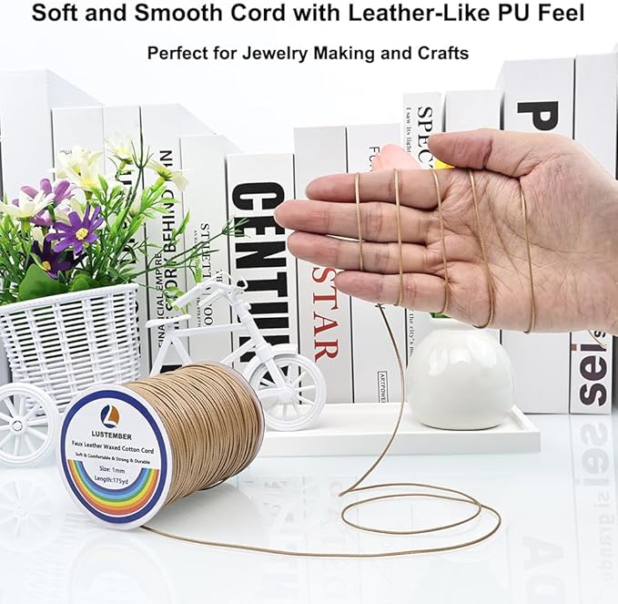 1mm Faux Leather Waxed Cotton Cord, 175 Yards – Durable Necklace String, Soft and Textured Cord for Necklaces, Bracelets, and Jewelry Making