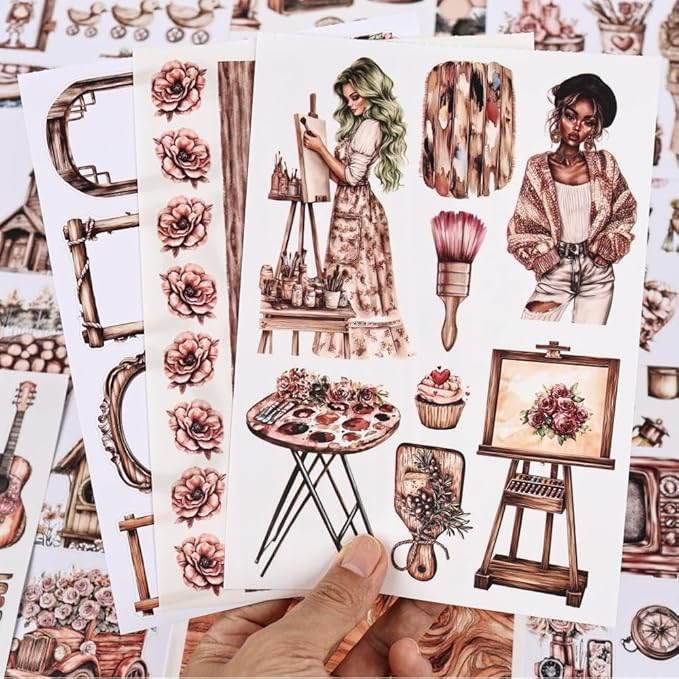Vintage Scrapbook Stickers for Junk Journaling, 20 Sheets A5 Size Scented Wood Moment Theme Precut Sticker Book, Ephemera for Junk Journals Supplies, Scrapbooking, Scrap Book, Collage, Crafts Arts