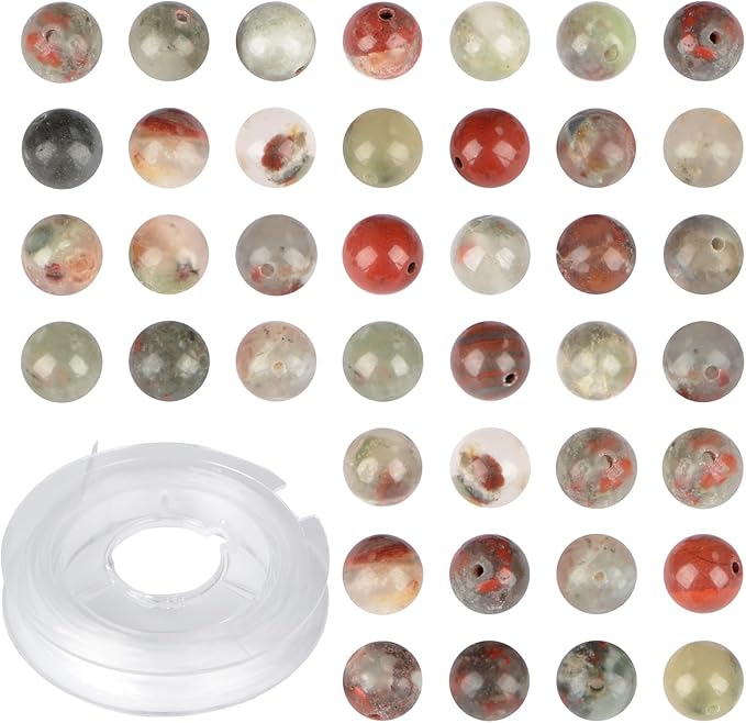 10mm 100pcs Natural Stone Beads Bloodstone Round Genuine Stone Beading Loose Gemstone Hole Size 1mm DIY Charm Smooth Beads for Bracelet Necklace Earrings (Bloodstone 10mm)