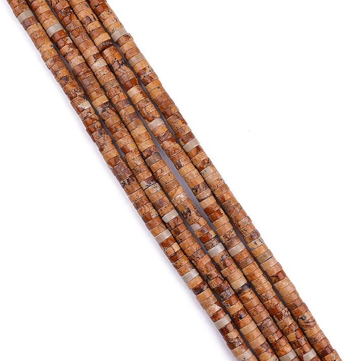 Natural Brown Picture Jasper Spacer Beads Caps Loose Semi Gemstone for Beading Jewelry Making 6mmx3mm 38cm