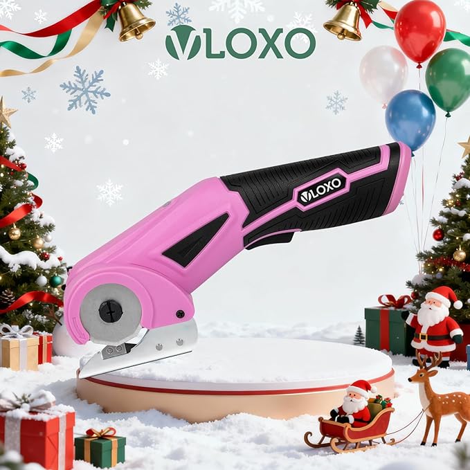 VLOXO Cordless Electric Scissors, Rechargeable Fabric Scissors with Safety Lock, 4.0V Rotary Cutter Multi-Cutting Tools, Cardboard Powerful Fabric Cutter for Carpet Leather Felt with Storage Box