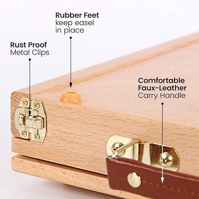 Artistik Mixed Media Easel Art Set – 34-Pc Wooden Desktop Easel Box Paint Set with Acrylic Paints, 3 Canvas Boards & Oil Pastels – Beginners & Artists Painting Kit