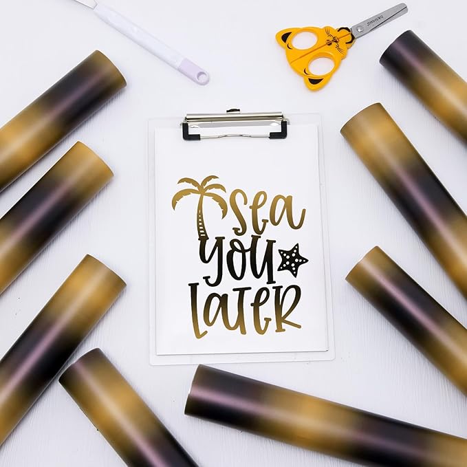 Tintnut Black Yellow Permanent Vinyl - 8 Sheets 12"x10"Gradient Adhesive Self Sticker, Ombre Glossy Self Sticker Water Proofing Vinyl Compatible with Cricut Or Silhouette