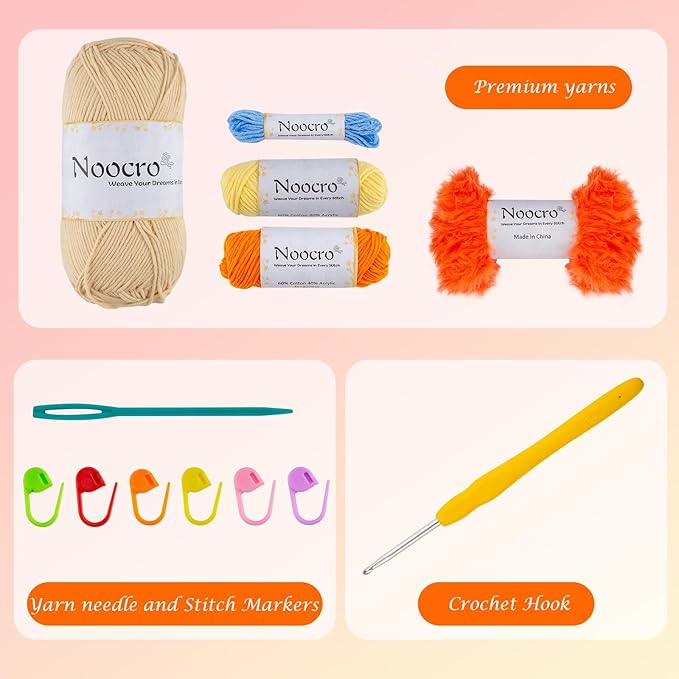 Noocro Crochet Kit for Beginners or Intermediate Level, Fuzzy Granny Square Bucket Hat, Step by Step Video Tutorial, Detailed Instruction Complete Kit Craft Supplies Holiday Gift