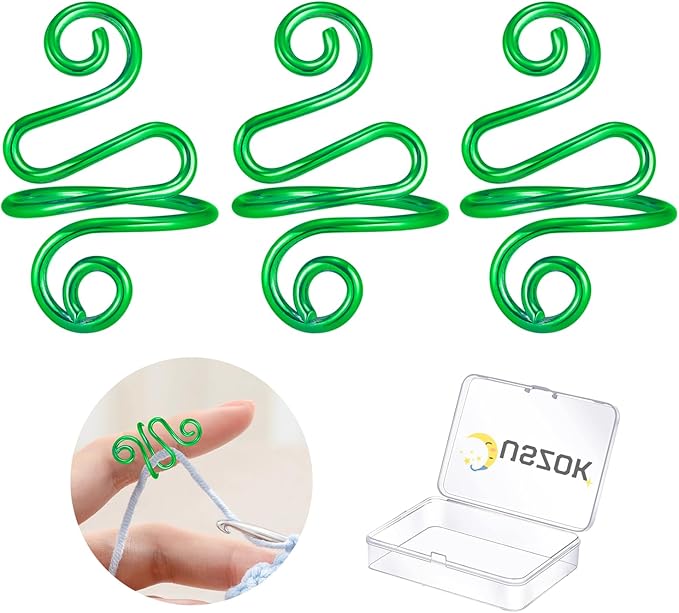 Juszok 3Pcs Handmade Crochet Tension Ring, Crochet Ring for Finger Crocheting，Yarn Tension Ring, Adjustable Companion Knitting Ring with Box Gifts for Crocheters Women(Green)