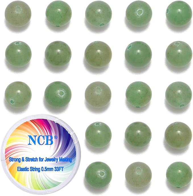 NCB 100pcs 6mm Natural Stones Round Gemstone Round Loose Stone Beads with Elastic String and Beading Needle for Jewelry Making Bracelet Necklace Earrings DIY Crafts (Green Aventurine, 6mm 100Beads)