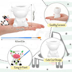 Pasimy 6 Set DIY Ceramic Succulent Planter Pots Paint Your Own Flower Pots Craft Kit Unpainted Bisque Paintable Flowerpot with Brush Palette Ready to Paint for Family Activity Gift(Cow)