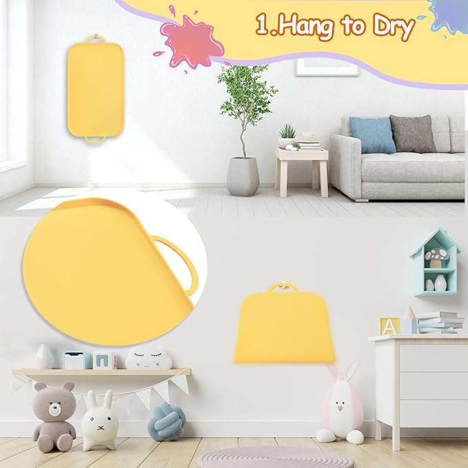 Silicone Craft Station Mat for Kids, Large Silicone Art Mat with Handle, Raised Edges for Painting, Jewelry-Making & Crafts - 26x16in,Yellow