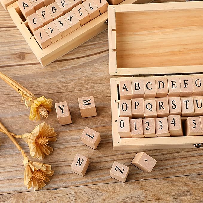 42Pcs Wooden Rubber Stamps Number Letter Alphabet Stamps Mini Cute DIY Stamps Set for Craft Decorating Scrapbooking and Wedding Invitation Cards (42pcs)