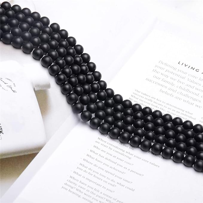 NCB Black Matte Onyx Beads 200pcs 6mm Round Gemstone Beads Spacer Charm Beads Natural Stone Loose Beads for Bracelet Necklace Jewelry Making (Matte Black Onyx, 6mm 200Beads)